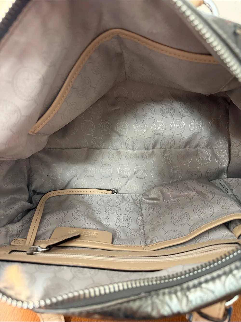 Michael Kors Metallic Silver Satchel with Cream Handles